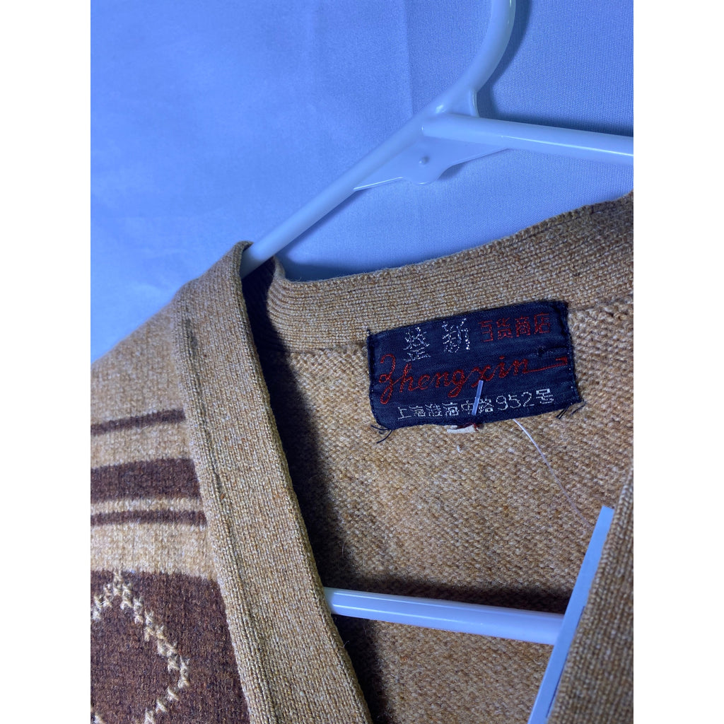 Zhěngxīn Brown Knit Vest Button Cardigan Sweater Pockets Men's Size Small