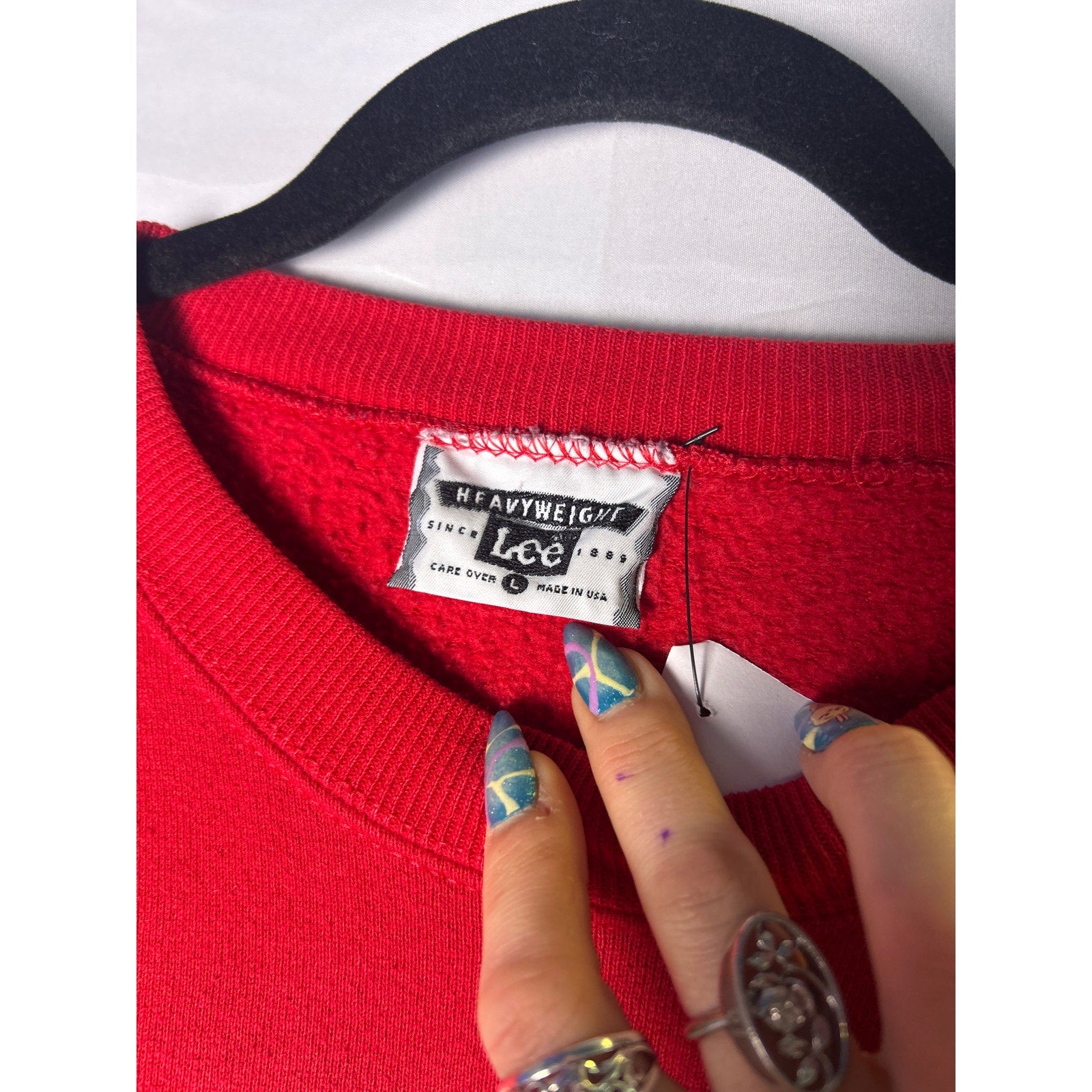 Lee Heavyweight INDIANA Print Red Crewneck Pullover Sweatshirt Women's Large