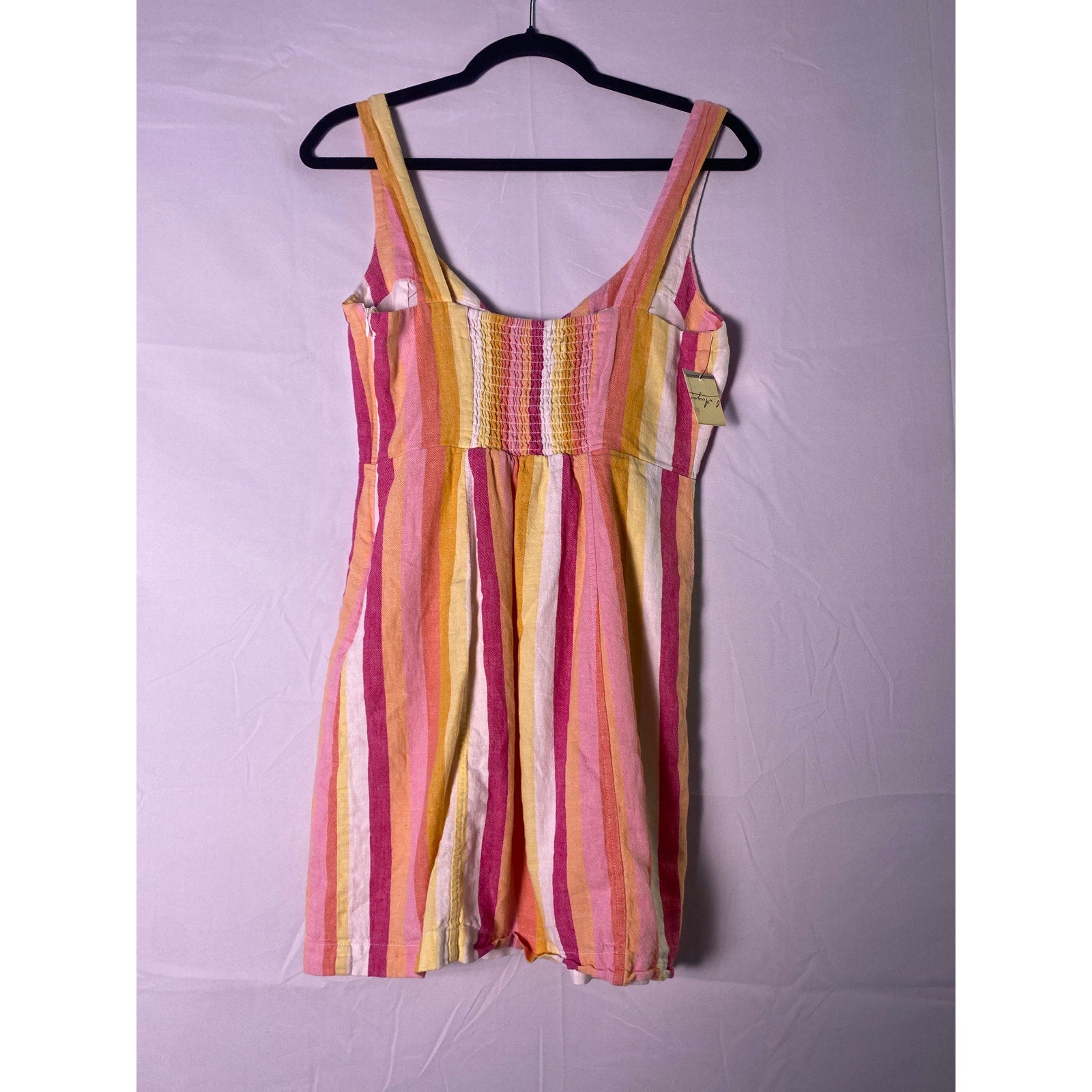Forever 21 Pink Orange Yellow Striped Mini Dress Sleeveless Lace Up Women Medium
