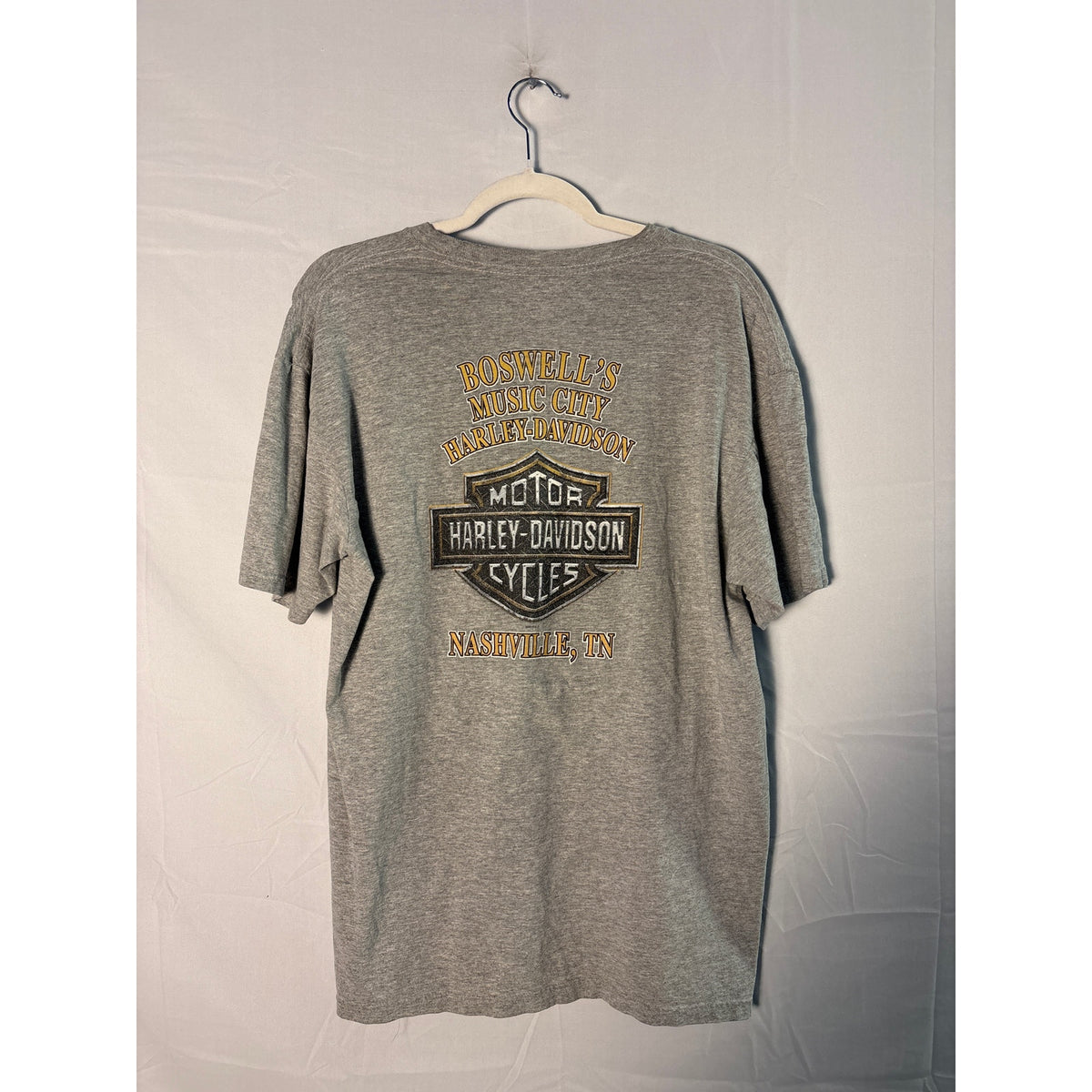 Harley Davidson Boswell's Music City Nashville, TN Guitar Print Gray Shirt Large