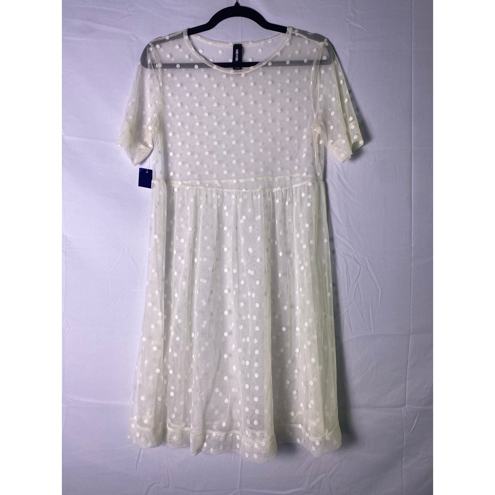 AGNES & DORA Ivory Polka Dot Mesh Babydoll Dress Women's Size Small