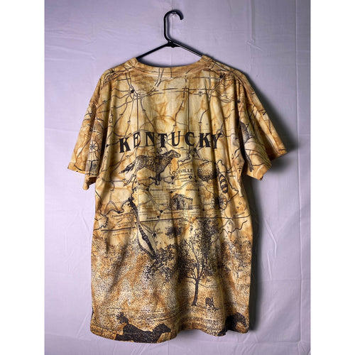 90s Vintage Kentucky Allover Print Brown Yellow Shirt Men's Size XL