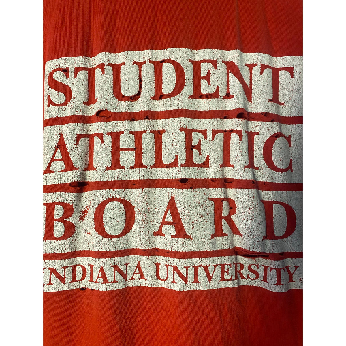 Vintage 90s IU Student Athletic Board Ripped Red Graphic Print Shirt Men's Large