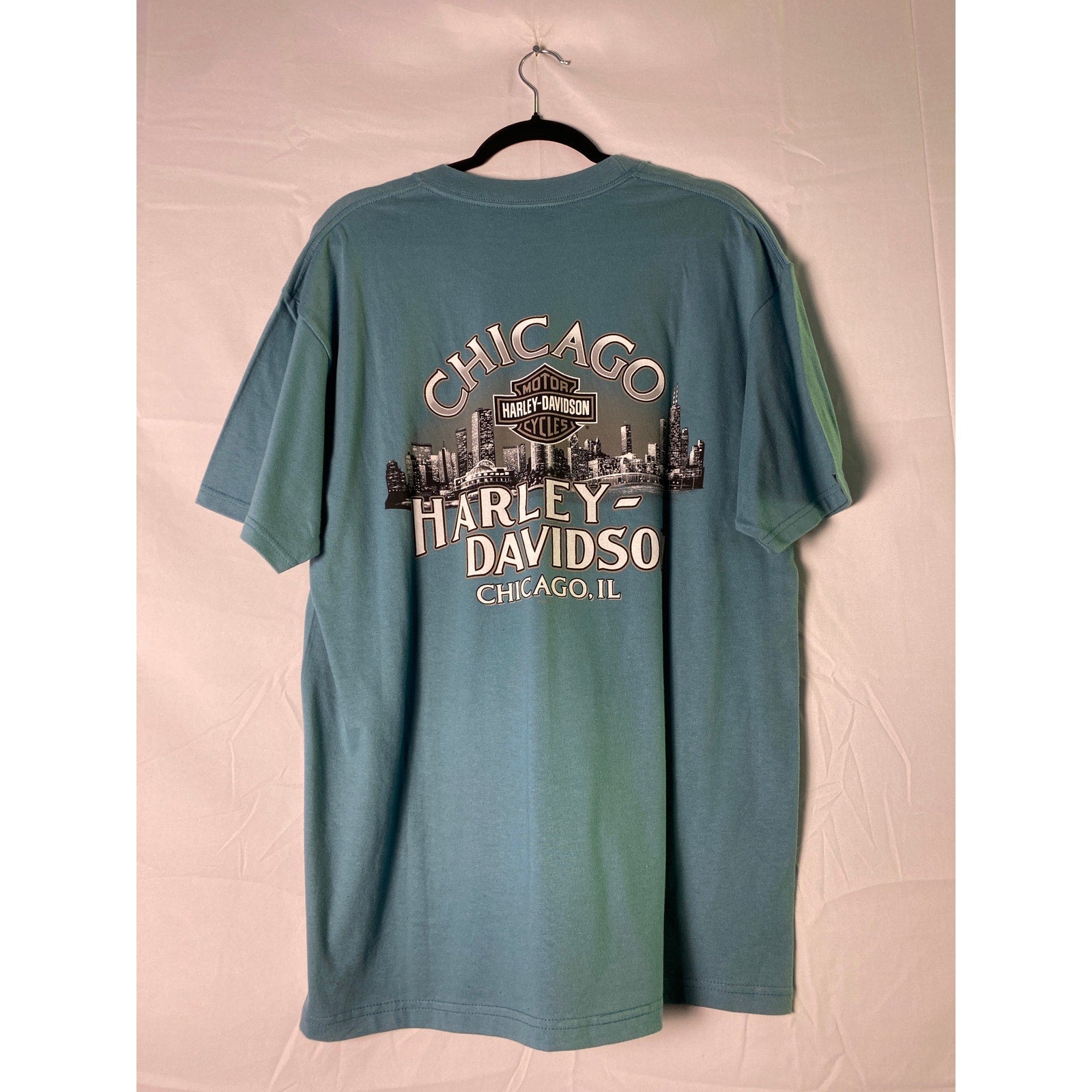 Harley Davidson Motorcycles Chicago, IL Print Teal T-shirt Men's Size Large