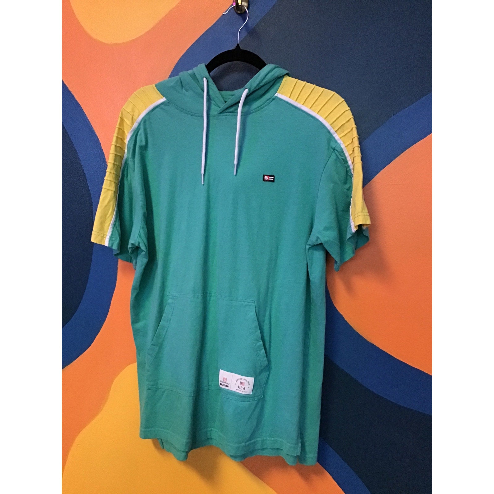 Southpole Hoodies Shirt Short Sleeve Teal Beach Drawstring Size Extra Large
