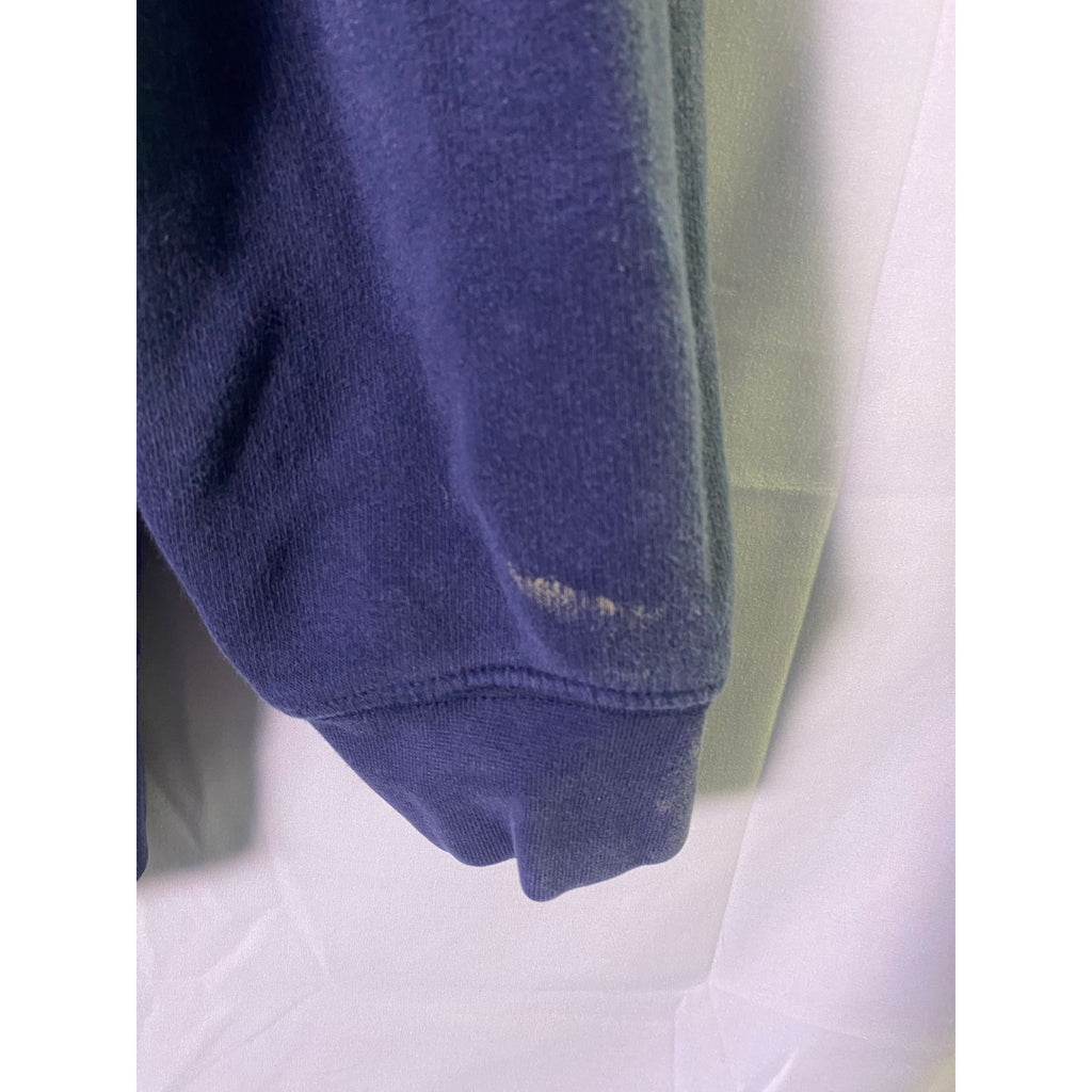 Y2K Nike Swoosh Logo Graphic Print Pullover Hoodie Navy Blue Men's Size Large Faded Paint Grunge