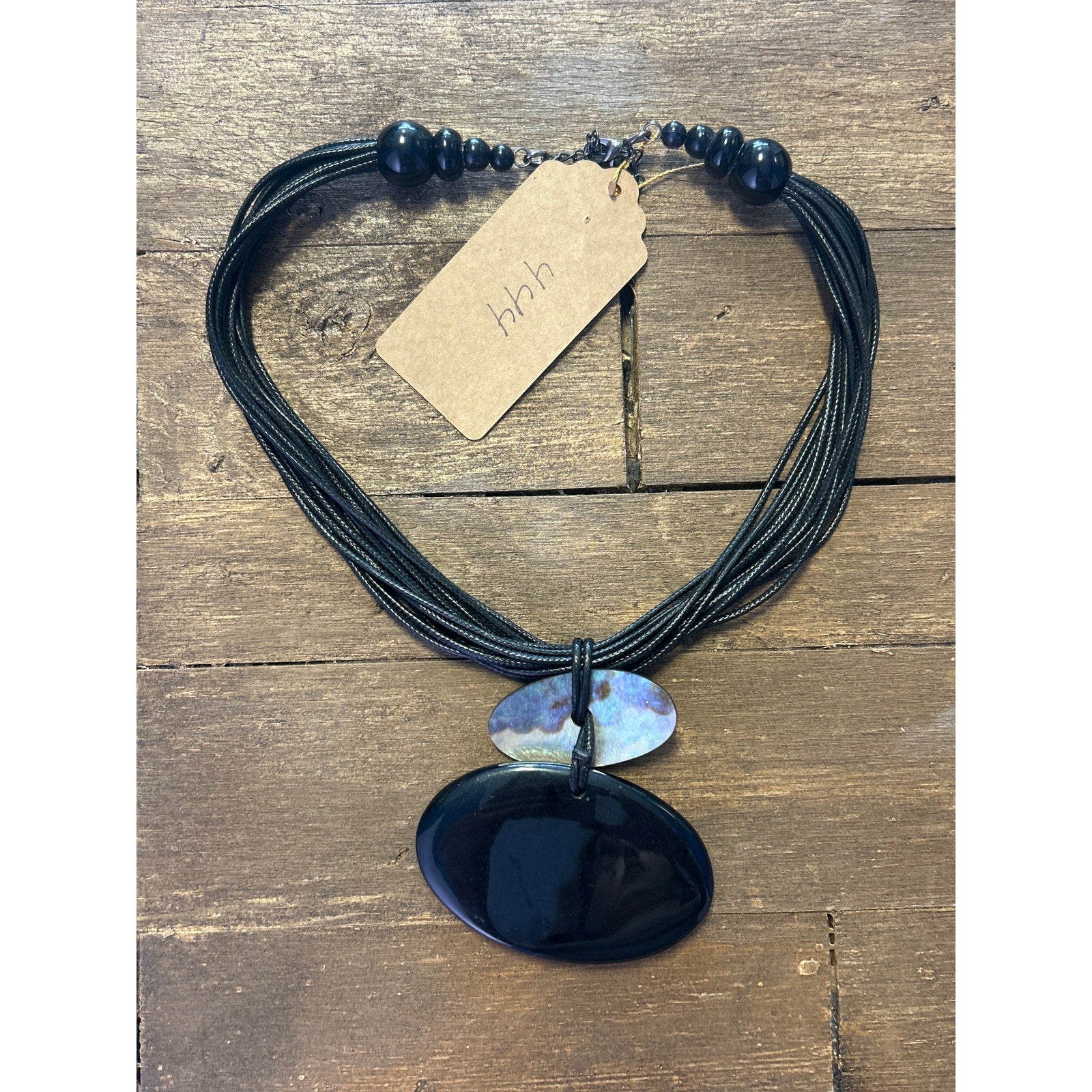 Black Cord and Abalone Statement Necklace