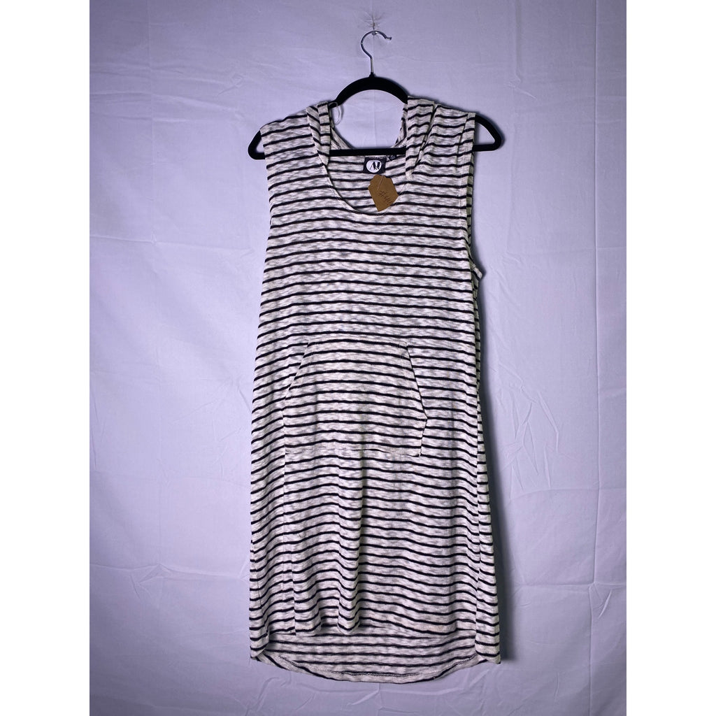 A&I Women's Black White Modern Striped Midi Dress with Hoodie Womens Size Medium
