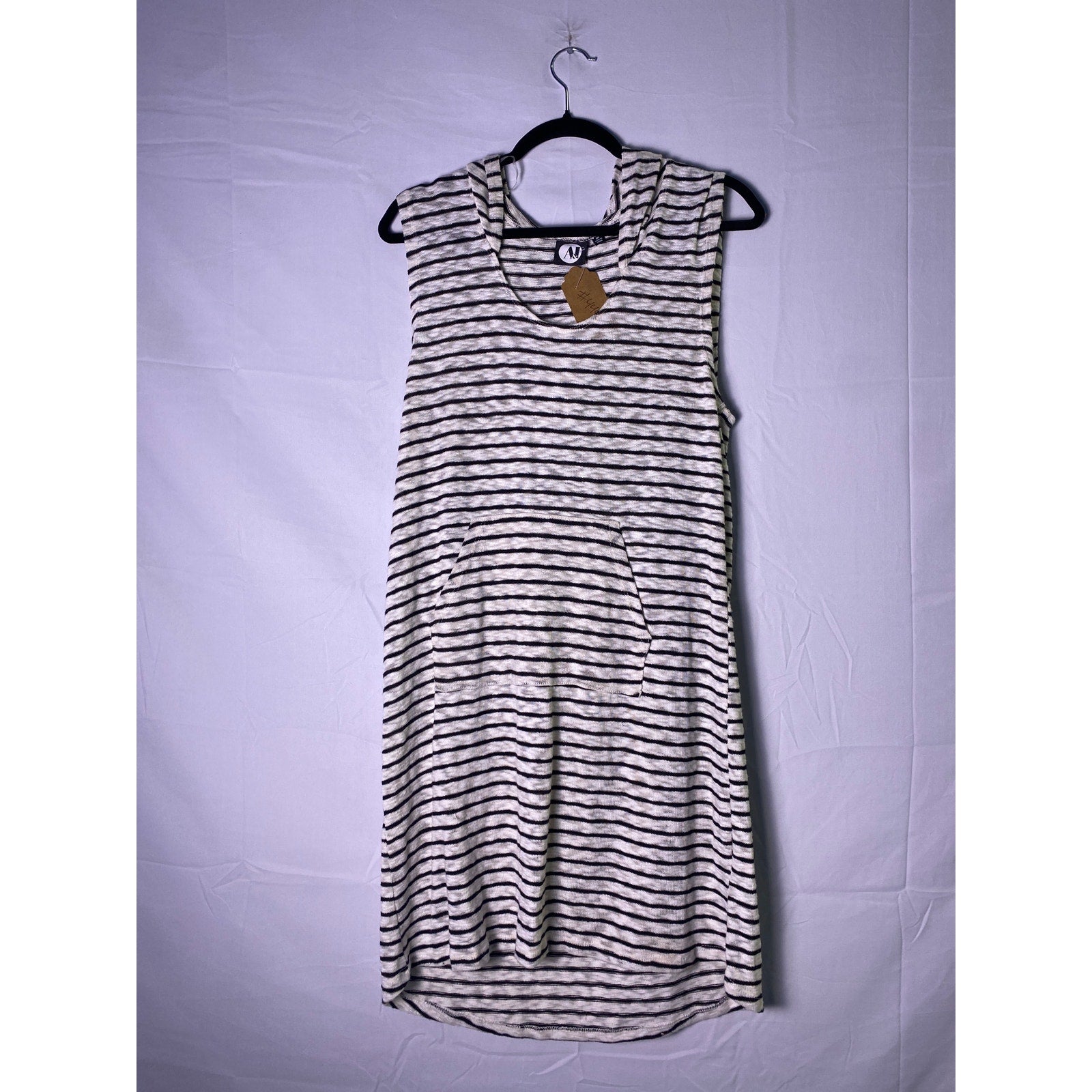 A&I Women's Black White Modern Striped Midi Dress with Hoodie Womens Size Medium