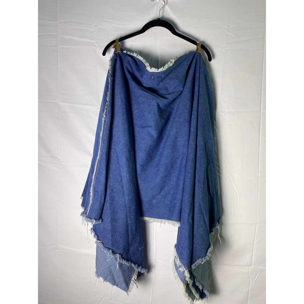 Ursime Women's Frayed Hem Asymmetrical  Blue Denim Poncho Size Large