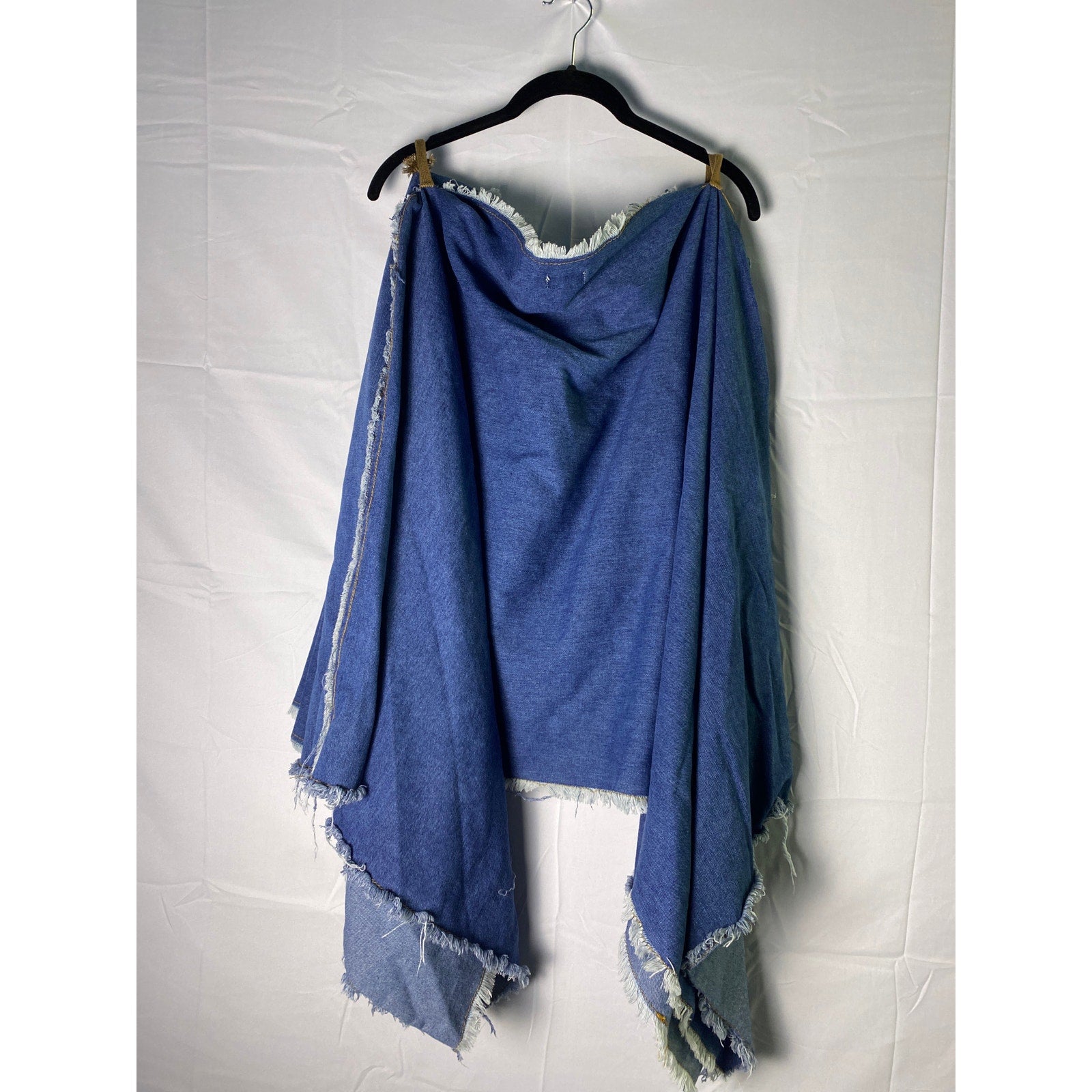 Ursime Women's Frayed Hem Asymmetrical  Blue Denim Poncho Size Large