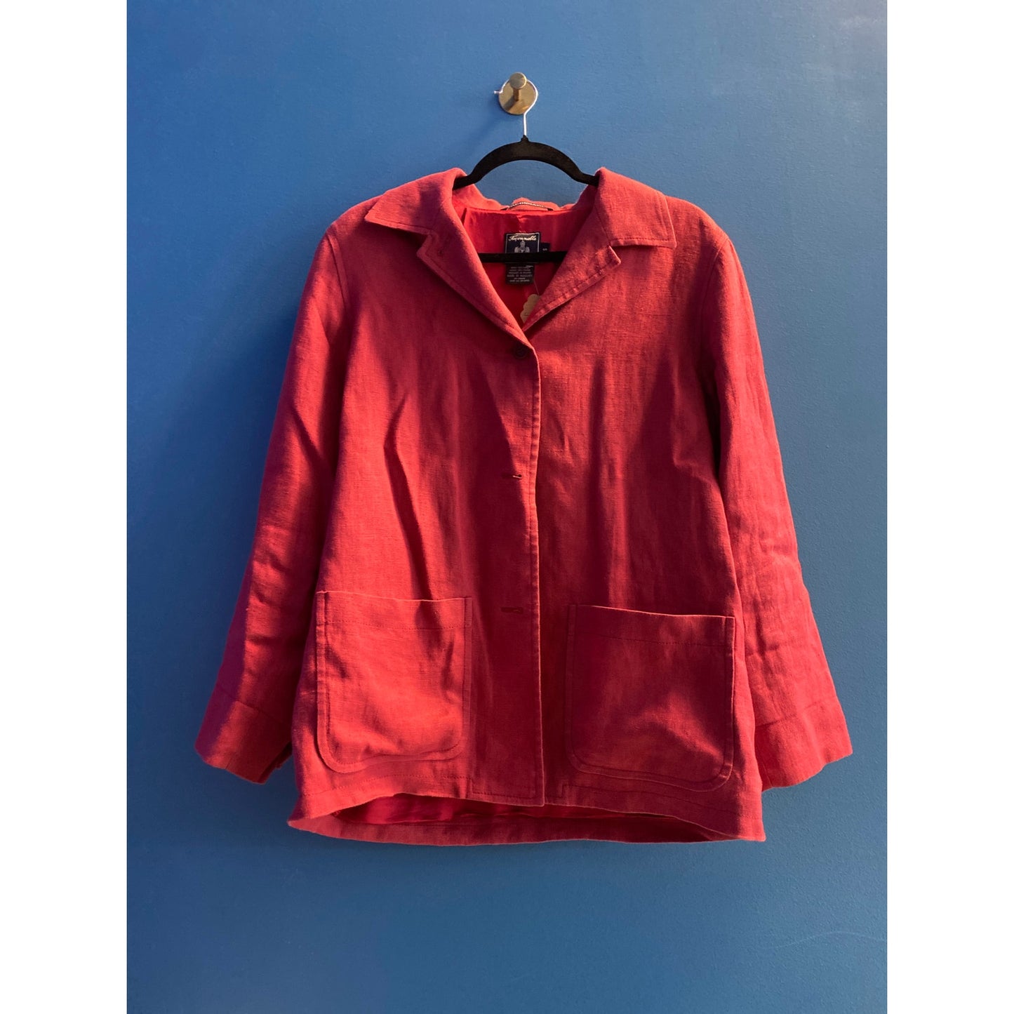 Faconnable Coral Pink 100% Linen  Button Up Blazer/Jacket Women's Size Small