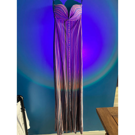 FELICITY & COCO Blue Pink Striped Halter Neck Maxi Dress Women's Size Small