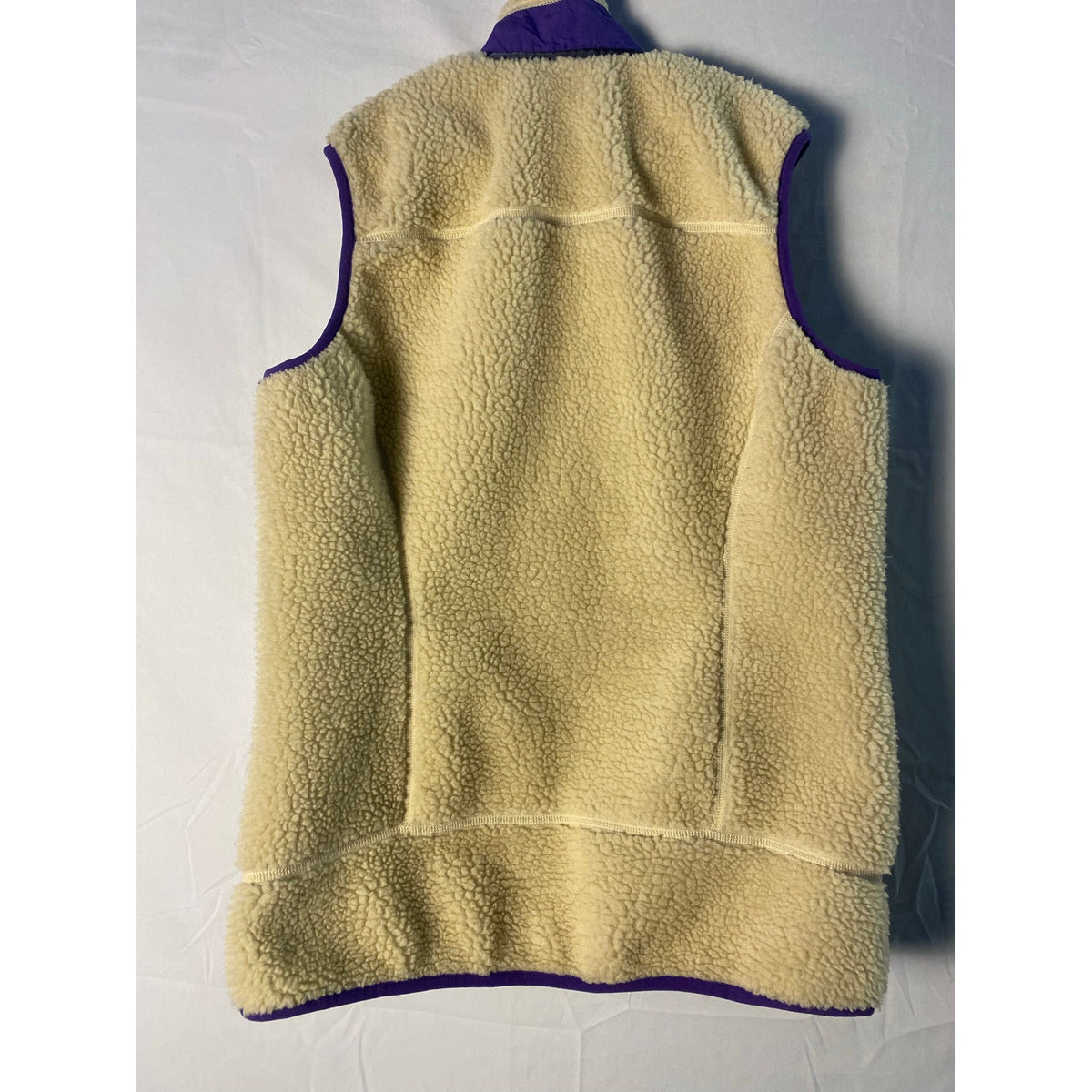 Patagonia Retro-X Classic Sherpa Vest Front Zip Pockets Cream Purple Size Small