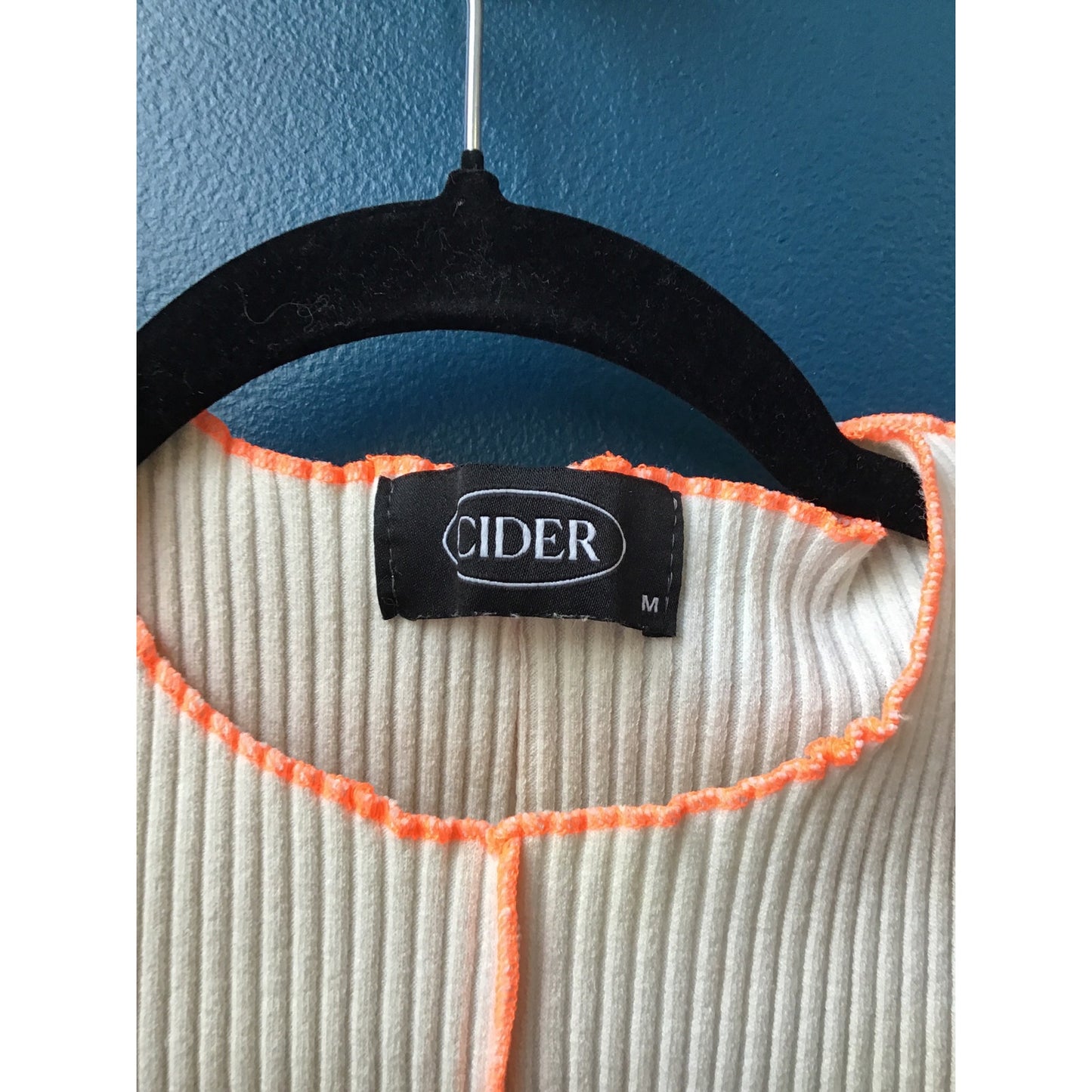 Cider Cream Rib Knit Crop Top w/ Neon Orange Reverse Stitching Women's Medium