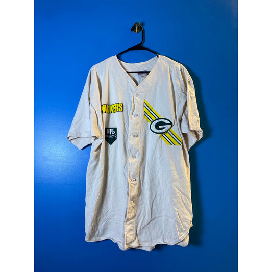 Badger Sport NFL Green Bay Packers Button Up Short Sleeve Shirt Men's Size XL