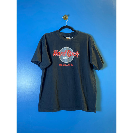 Hard Rock Cafe REYKJAVIC Graphic Print Black T-shirt Men's Size Large