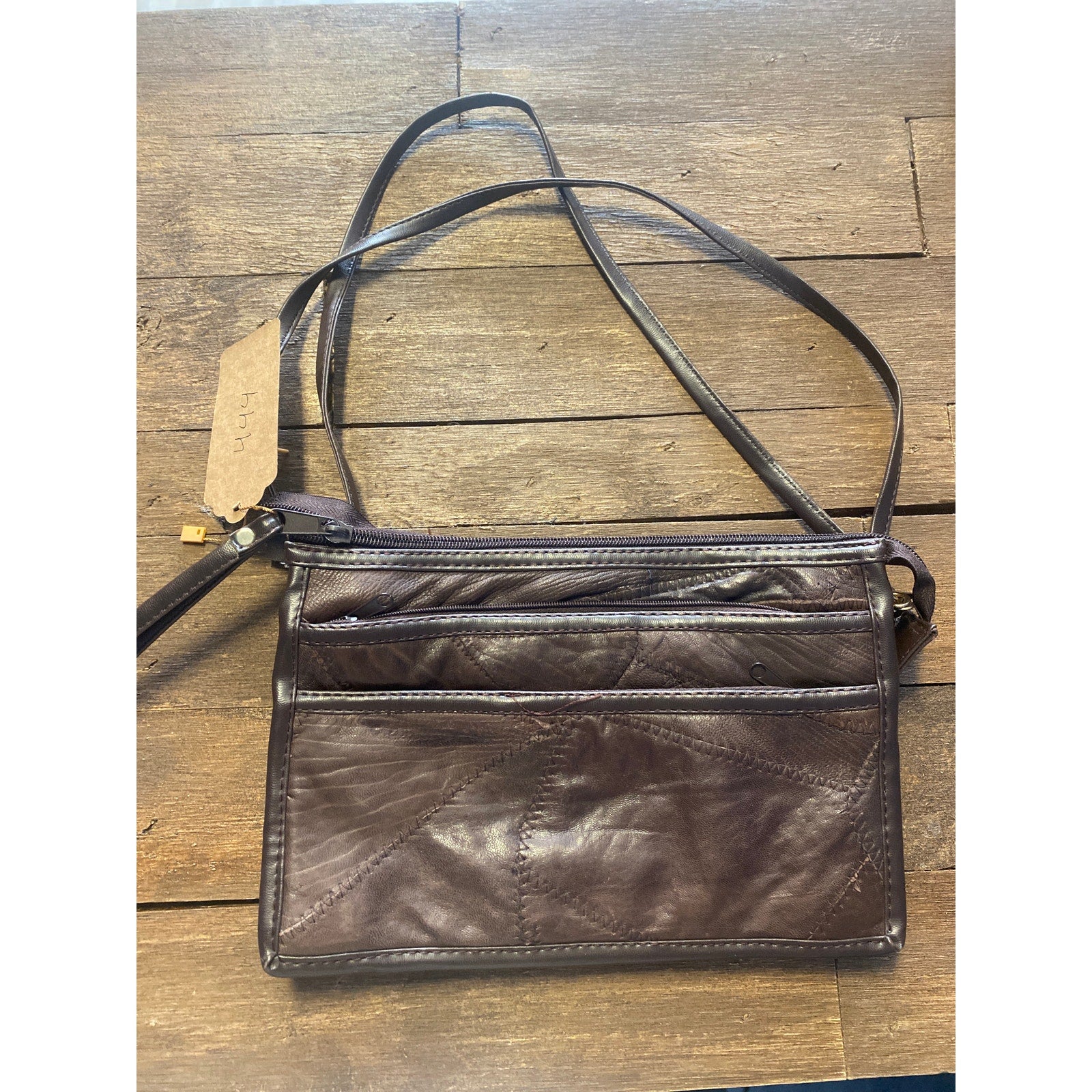 Brown Patchwork Leather Crossbody Purse