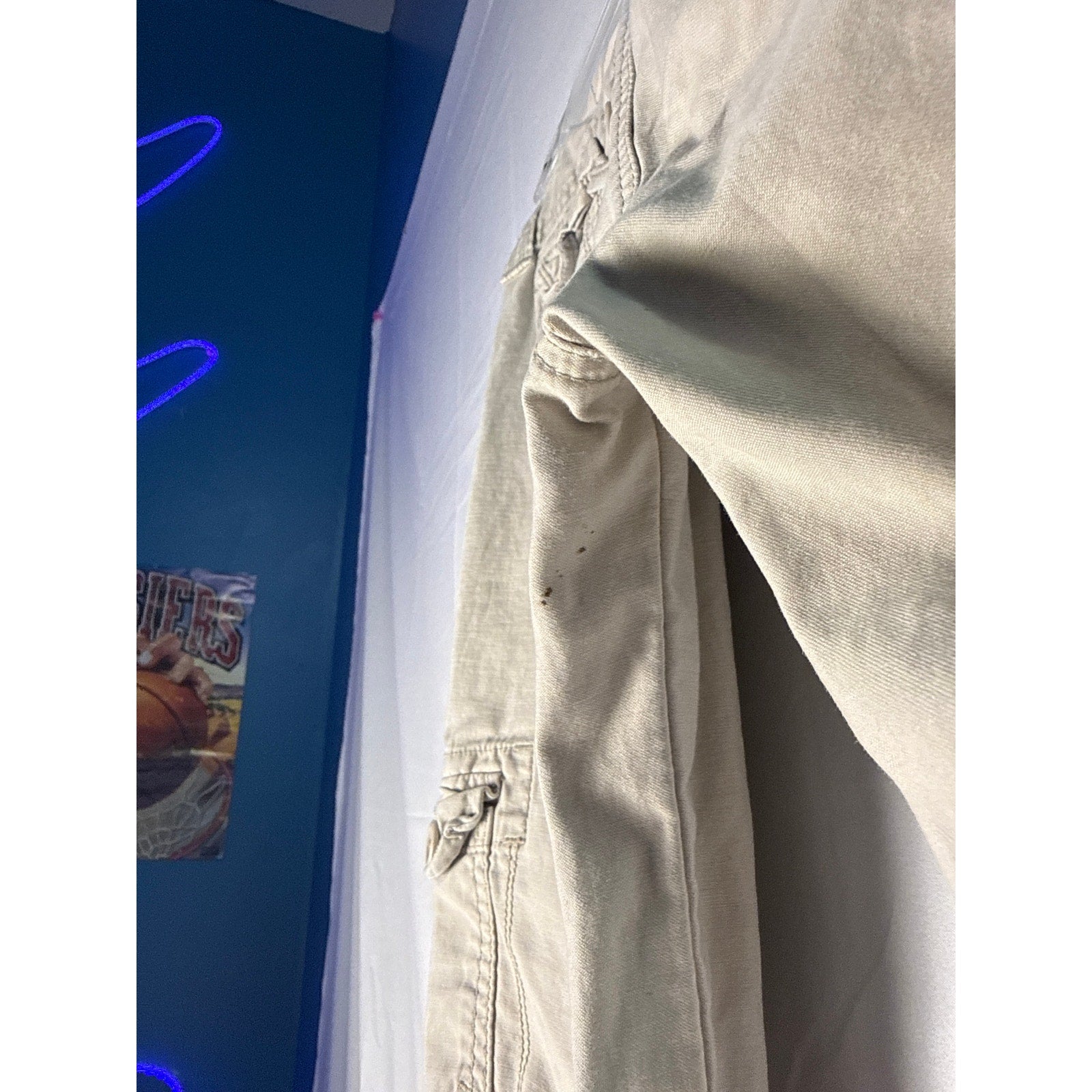 Y2K Hollister Cargo Pants Straight Leg Multi Pockets Light Wash Women's 3/Small