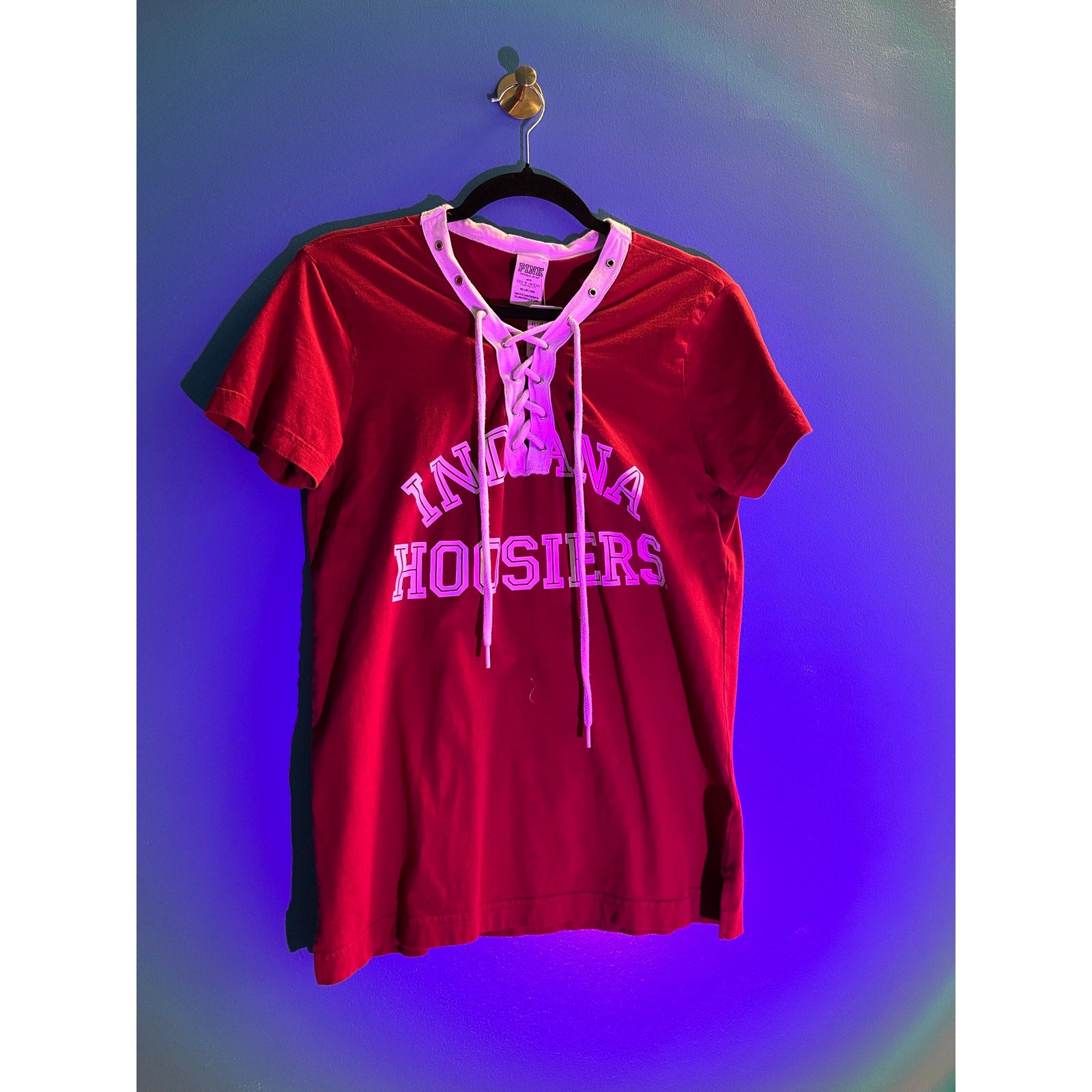 Victoria's Secret PINK INDIANA HOOSIERS Lace Up V-neck Shirt Women's Size XS