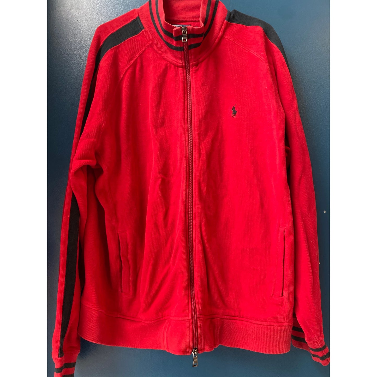 Polo Ralph Lauren Red Black Striped Track Full Zip Sweatshirt Men's Size XXL