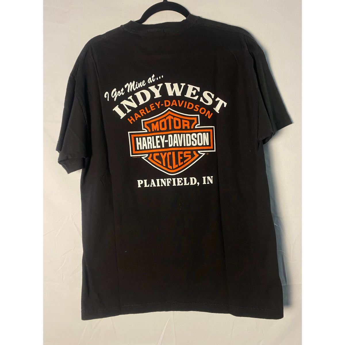 Harley Davidson Basic Black Indy West Plainfield, Indiana Graphic Shirt M/L?