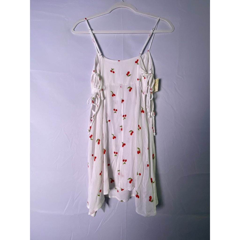 Free People Women's White Red Cherry Print Babydoll Sundress w/ Side Ties Small