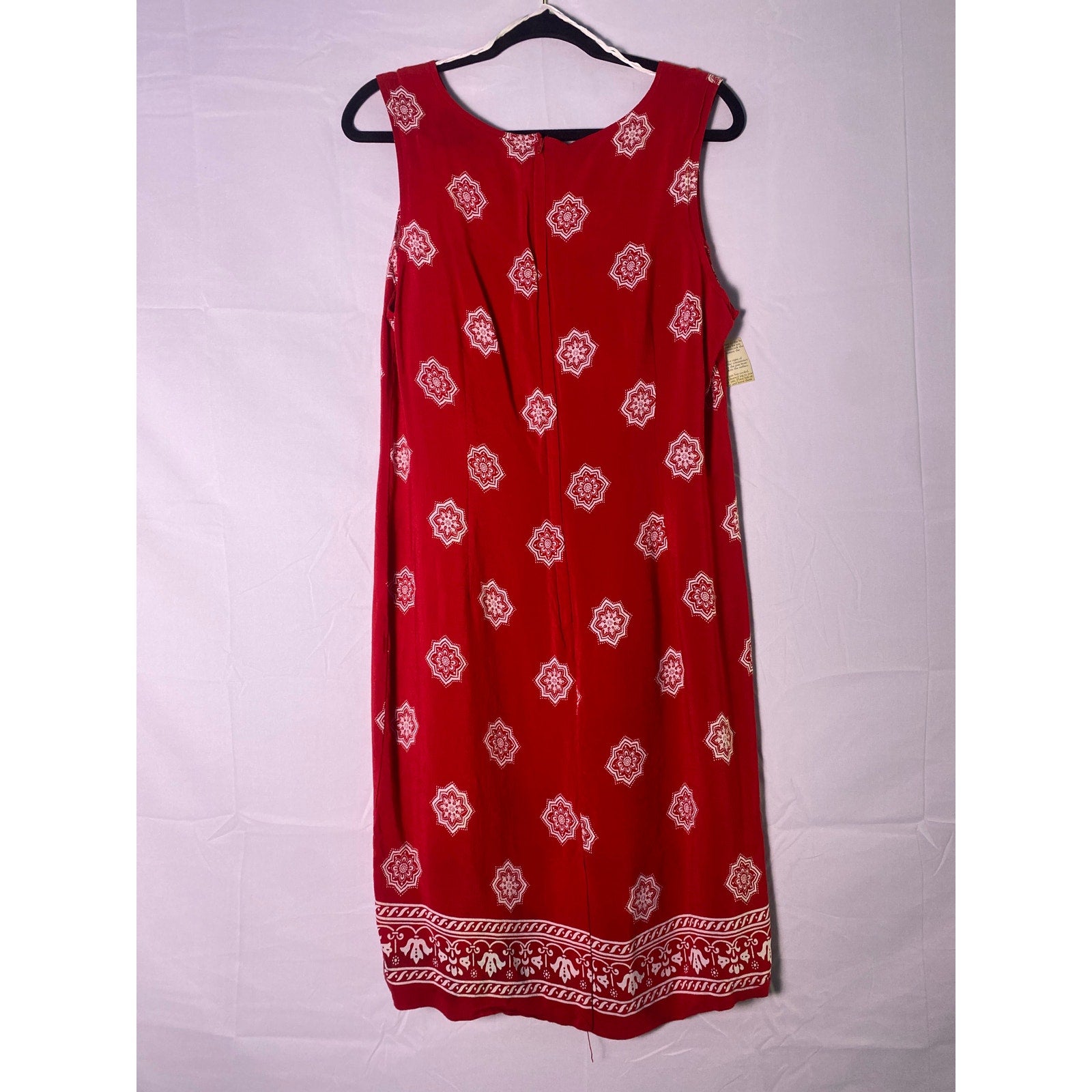 Vintage Norton McNaughton Red White Ornate Print Sleeveless Sheath Dress Size 14