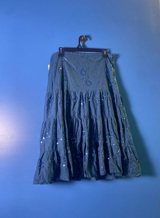 Y2k Misschievous Teal Sequin Fairy Tiered A-line Midi Skirt Women's Junior 13