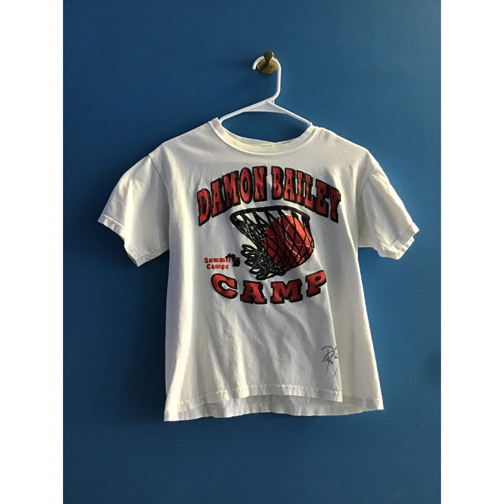 Gildan Damon Bailey Basketball Camp Print SIGNED White Shirt Youth Size Large
