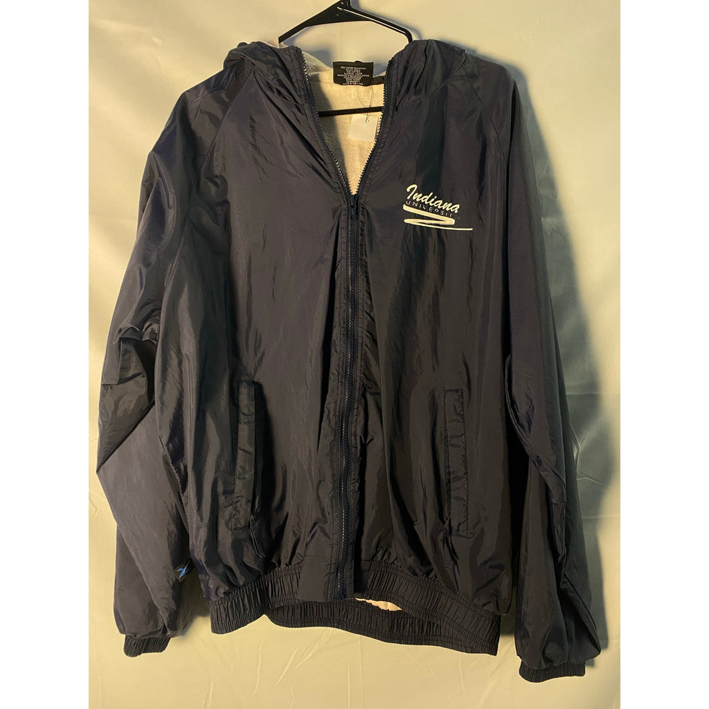 Vintage IU Indiana University Navy Blue Full Zip Windbreaker Jacket Mens Size XL