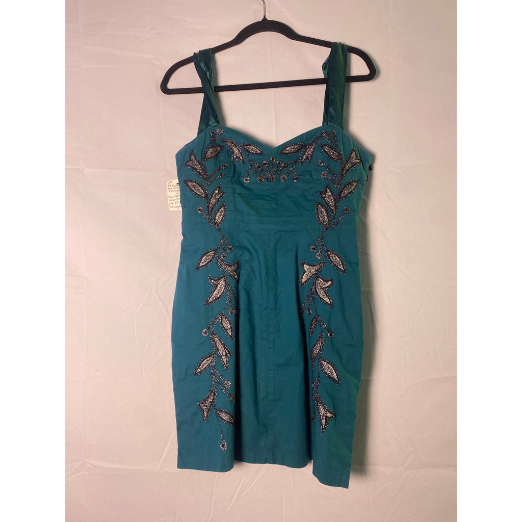 Free People Emerald Leaf Motif Mini Bodycon Dress Silver Black Embroidery Size 4