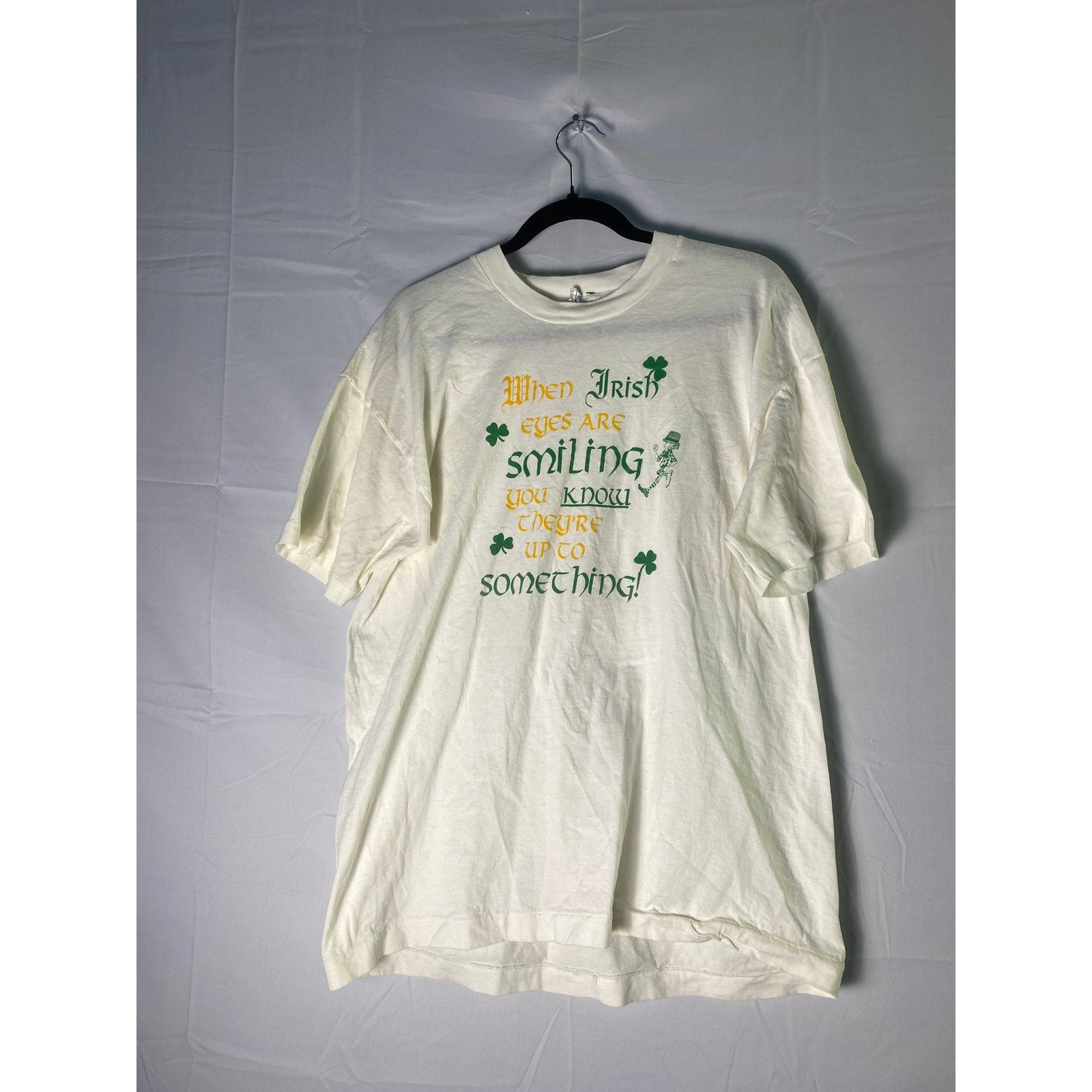 Vintage Irish Funny Humorous Quote Joke Saying Irish Eyes White Shirt Men's XL