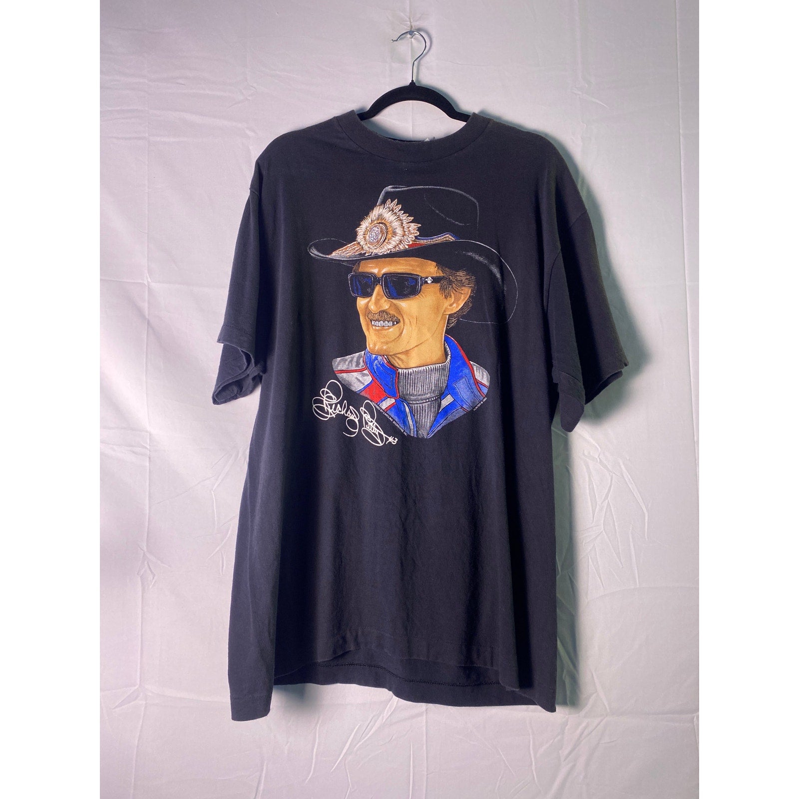 Vintage Richard Petty NASCAR Graphic Print Black T-shirt Men's Size XL Tall