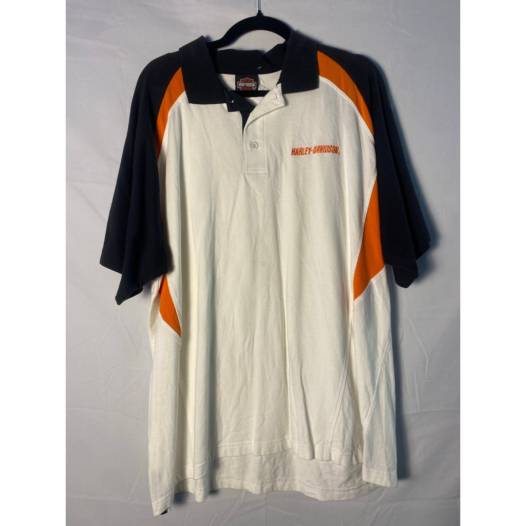 Harley-Davidson White Black Orange Polo Shirt Men's Size XL