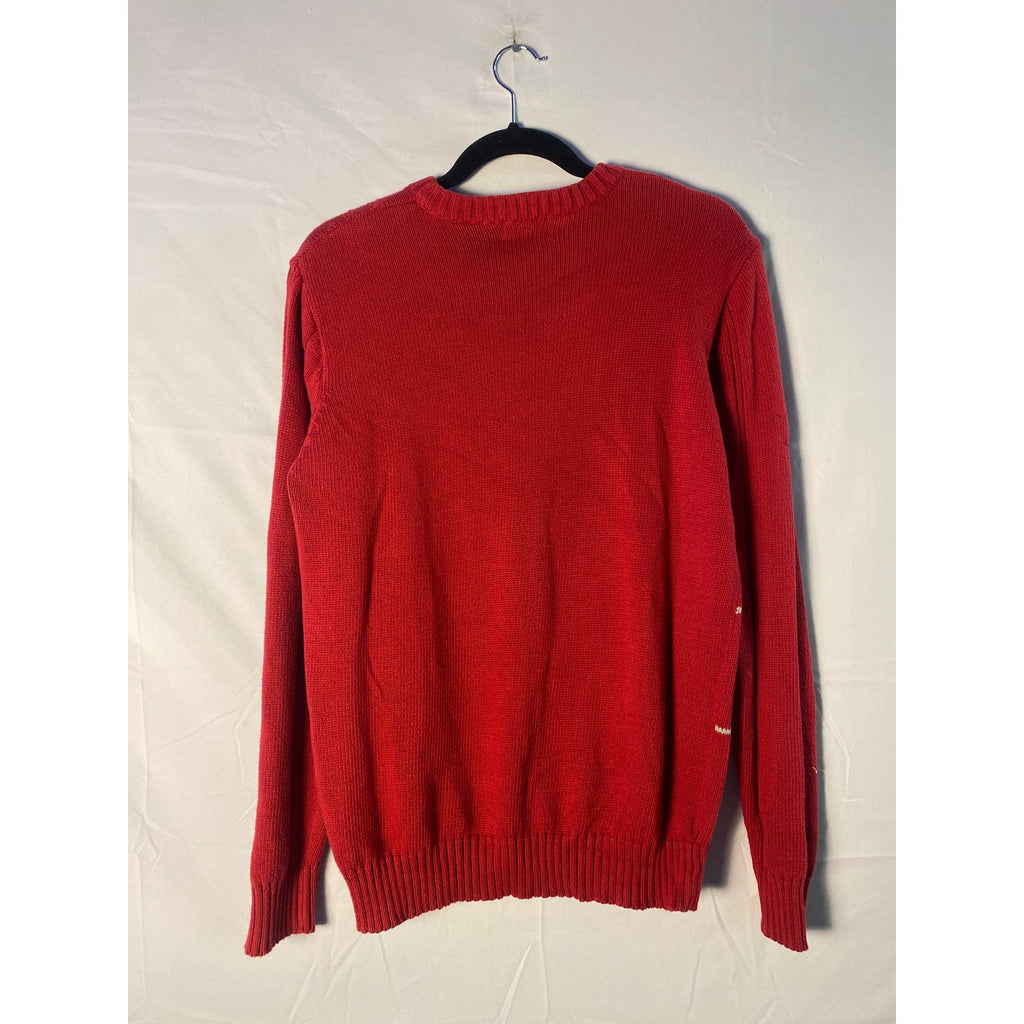 Haggar Cotton Crewneck Cable-Knit Red Sweater w/ White Grid Pattern Men's Medium