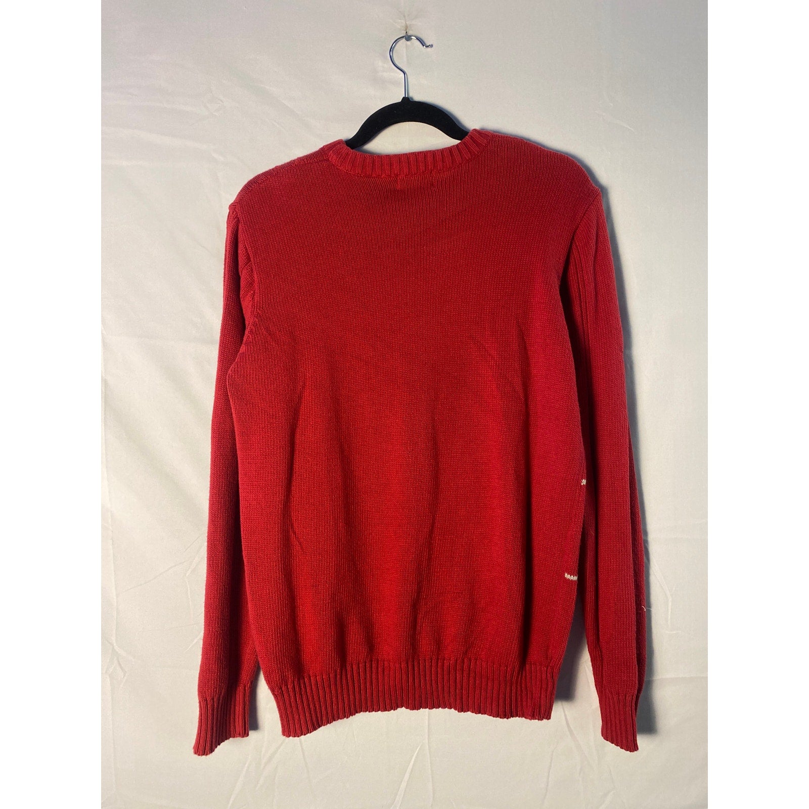 Haggar Cotton Crewneck Cable-Knit Red Sweater w/ White Grid Pattern Men's Medium