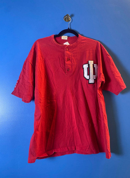 Vintage Pro Line Indiana Hoosier Logo Embroidered Quarter Buttons Tee Shirt XL