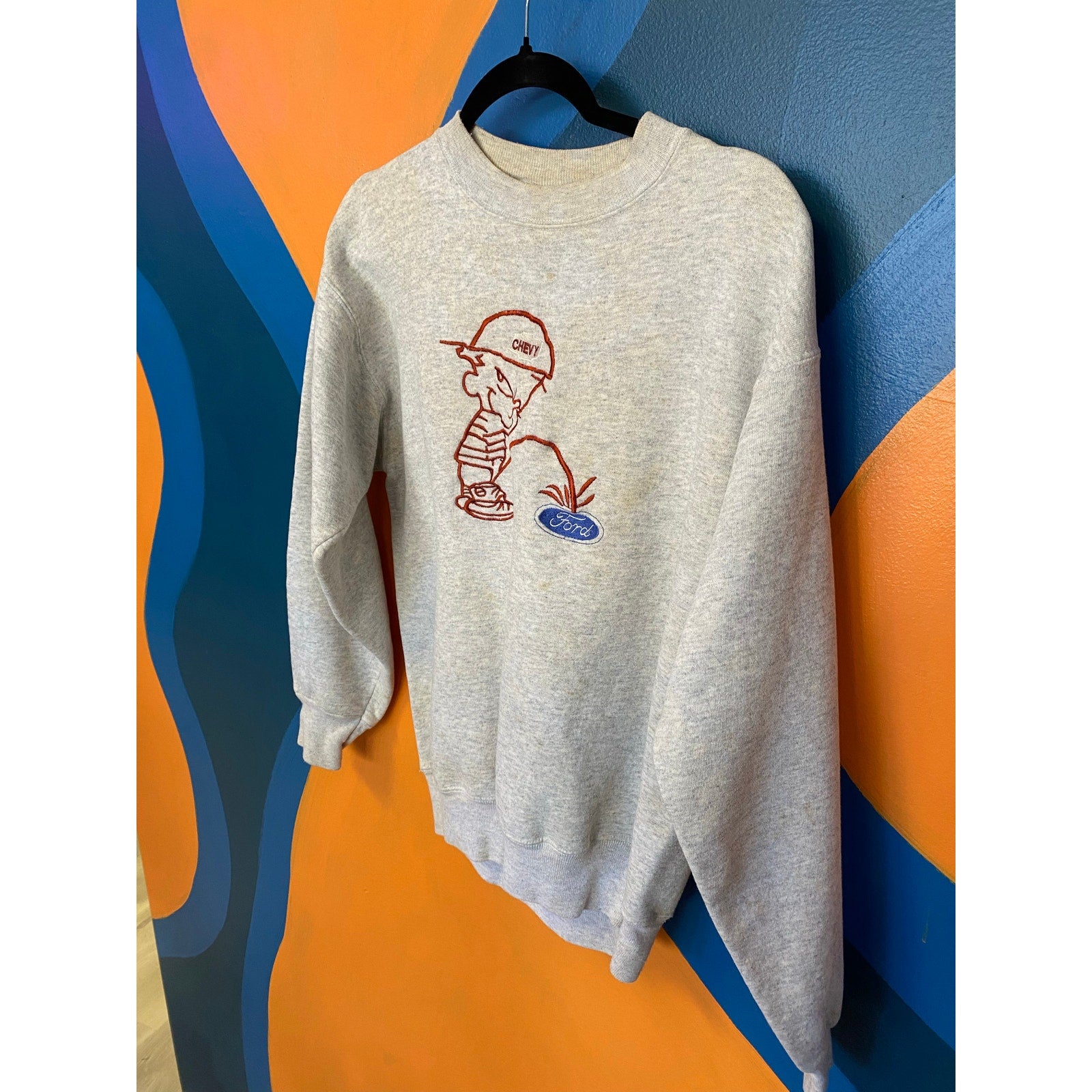 Funny Vintage Crew Neck Gray Heavyweight Chevy Sweatshirt Men's Size Medium