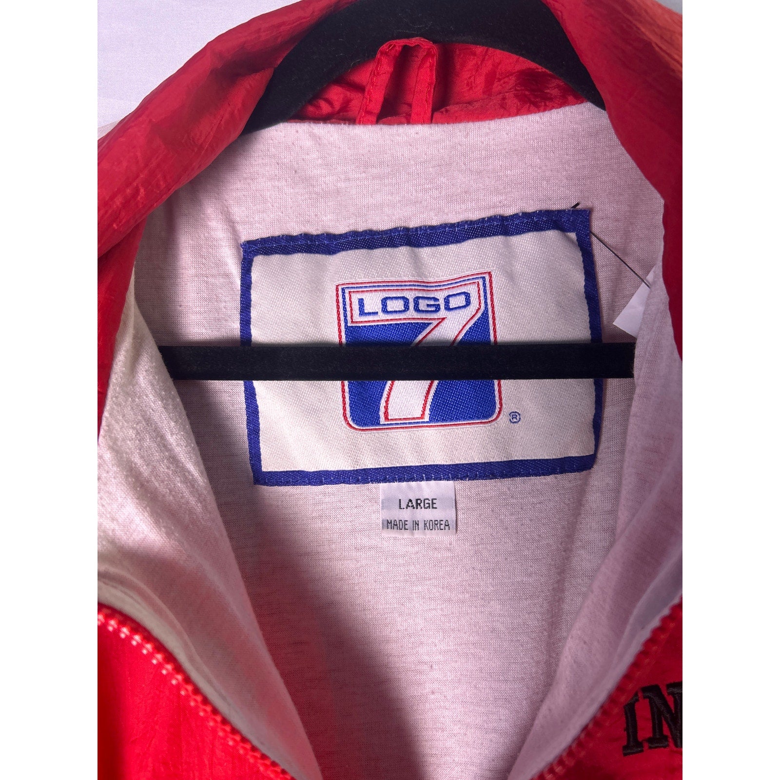 Vintage 90's Logo 7 Red Black White Full Zip Windbreaker Jacket Men's Size Large