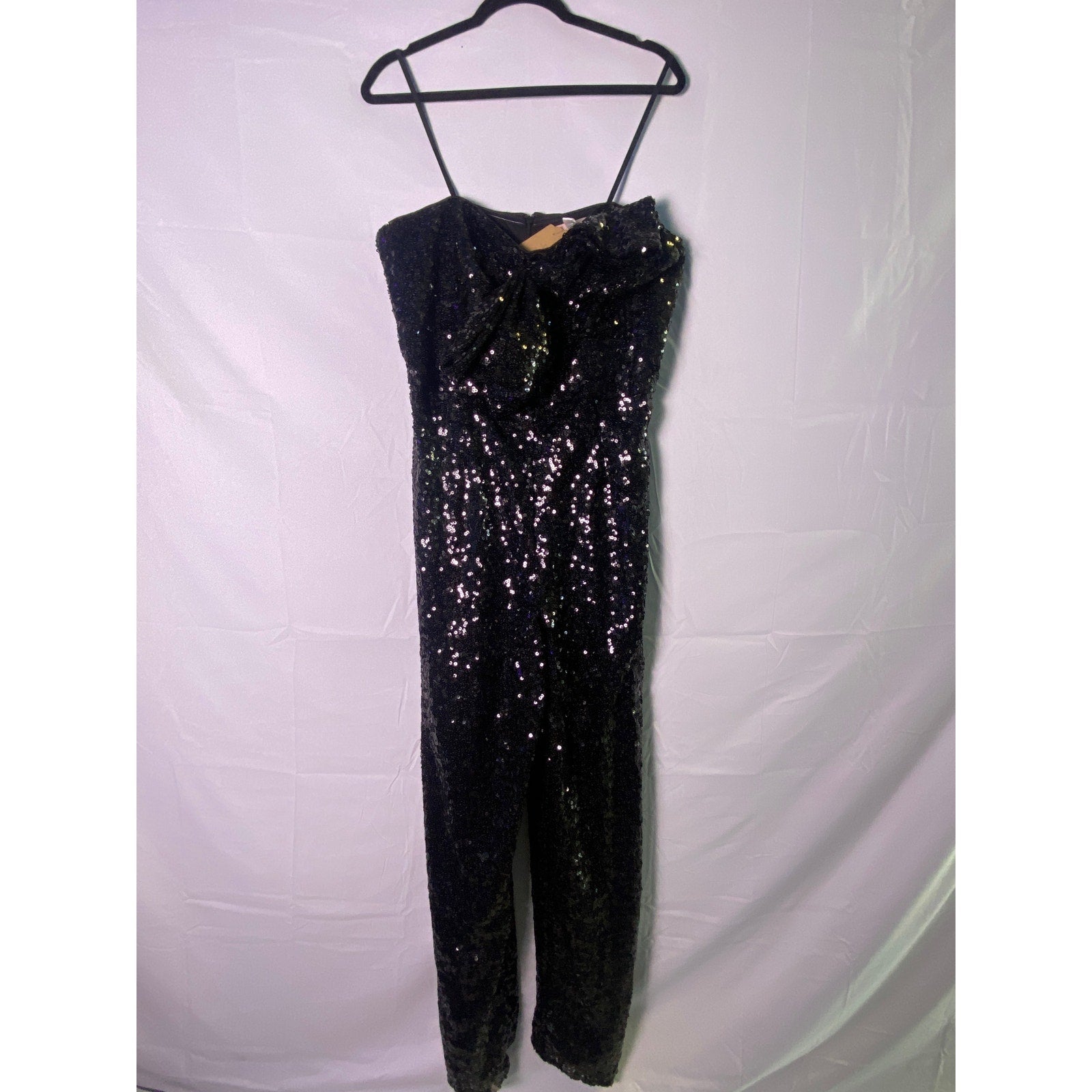 Anthropologie Black Strapless Sequin Jumpsuit Back Zip Women's Size 12