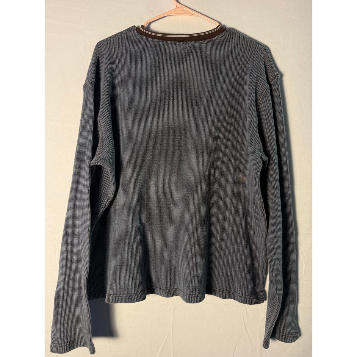 Nautical Dark Blue Thermal Knit V-neck Pullover Sweater Men's Size Large