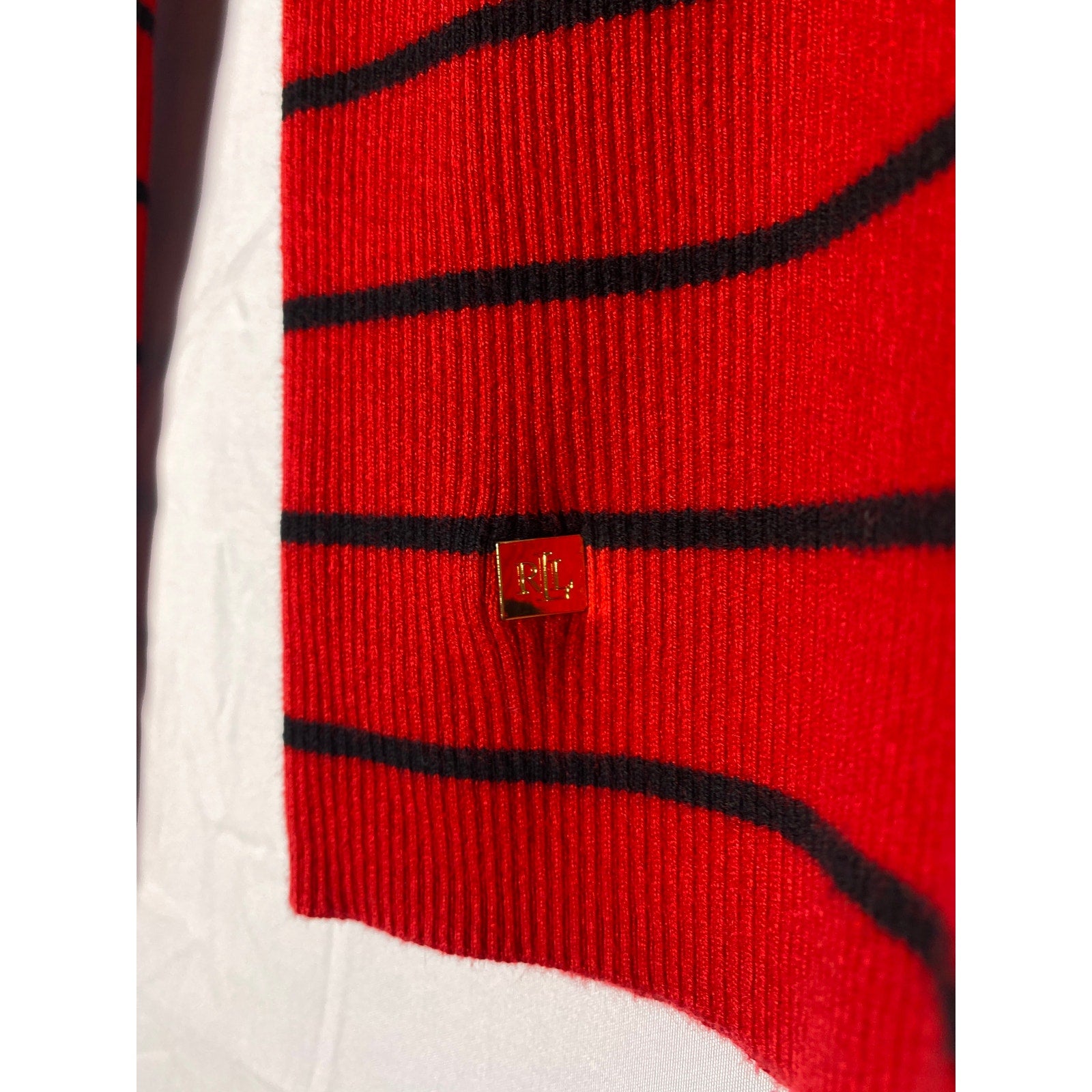 Vintage 90s Y2k Lauren Ralph Lauren Red Black Striped Rib Knit Turtleneck Shirt