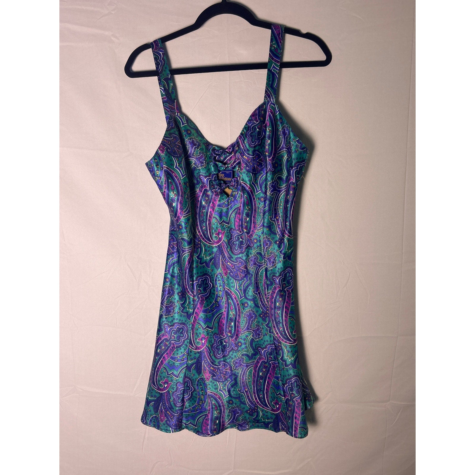Vintage Sleep Solutions Teal Purple Pink Paisley Slip Dress Women's Size Medium