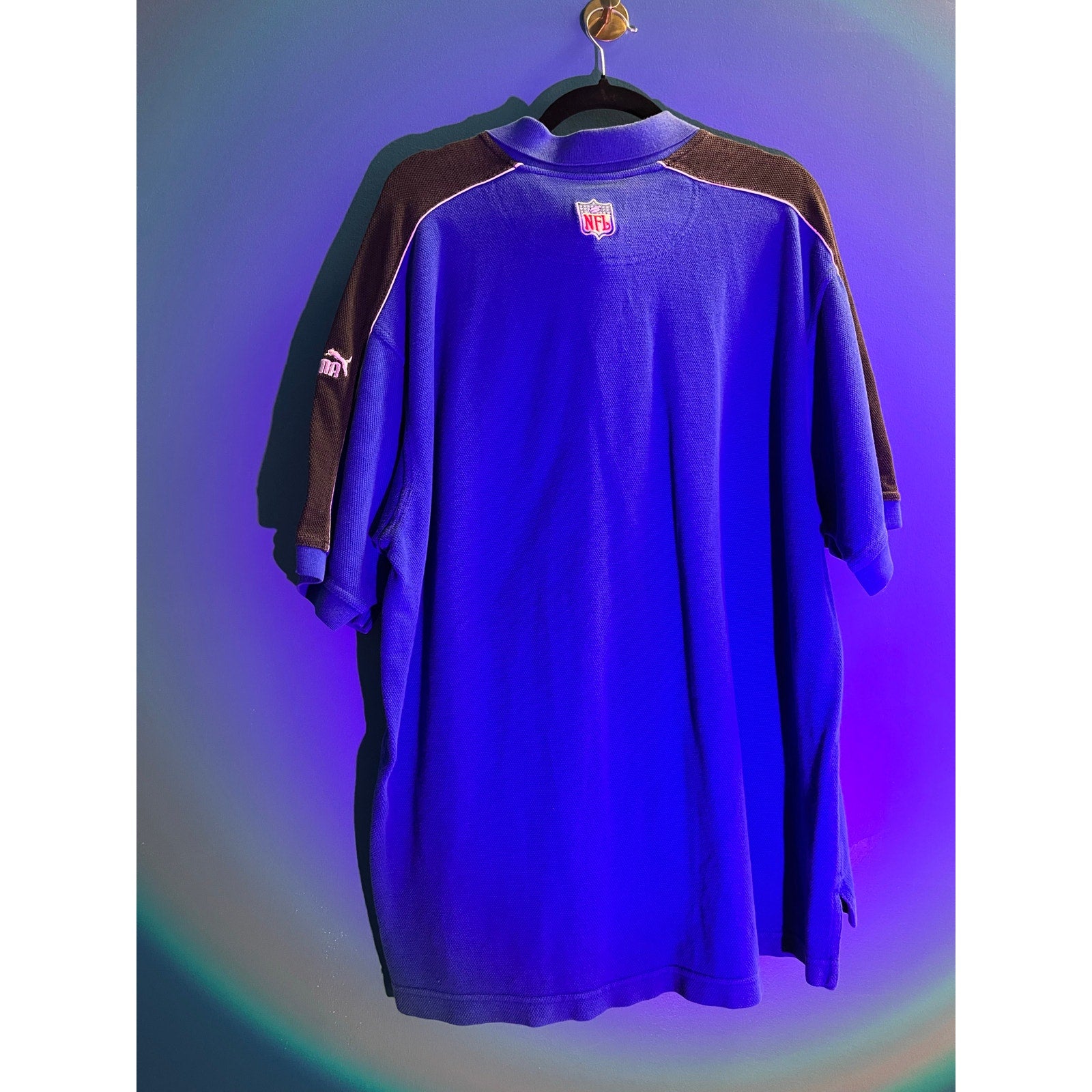 Puma Colts Logo Short Sleeve Polo Shirt Blue Black Men's Size XL