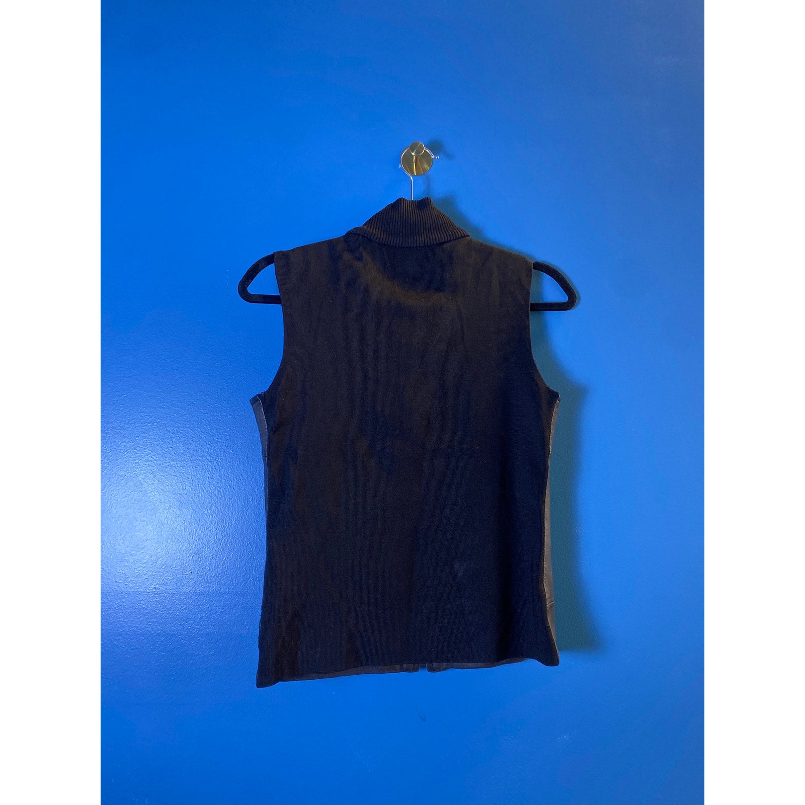 INC International Concepts Black Full Zip Leather Vest Jacket Women's Size Small