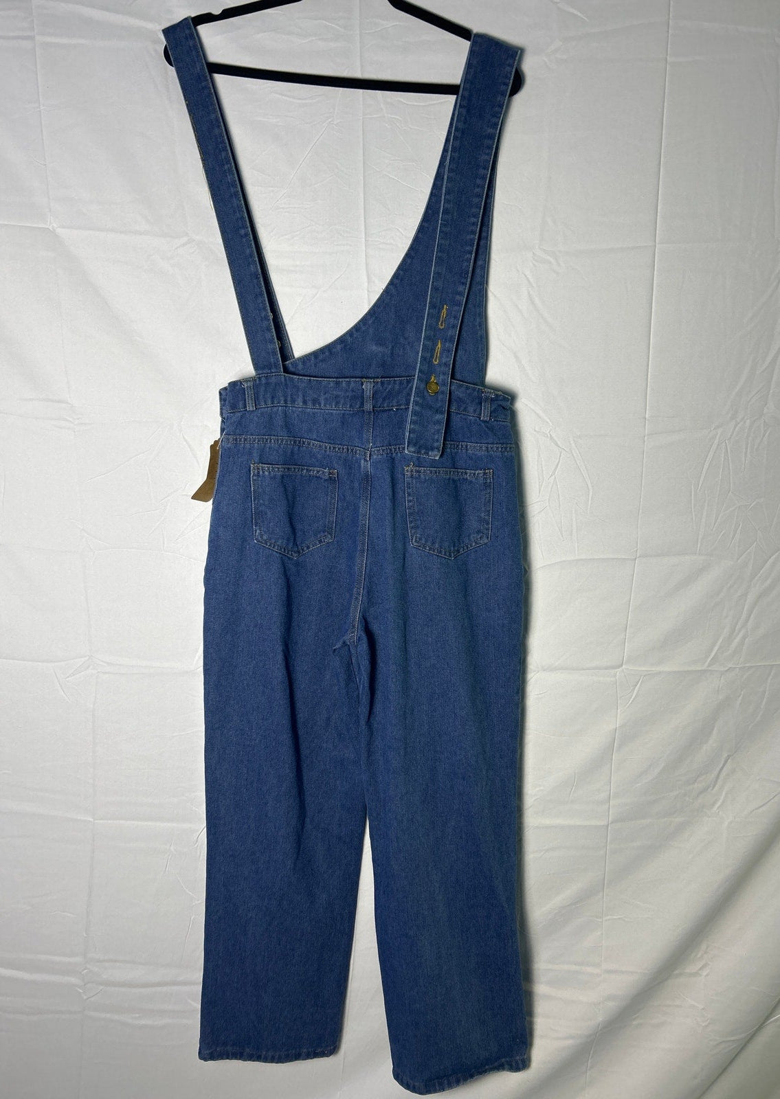 Asymmetric Overalls Blue Denim Straight Side Pockets Women's Size Medium AS IS