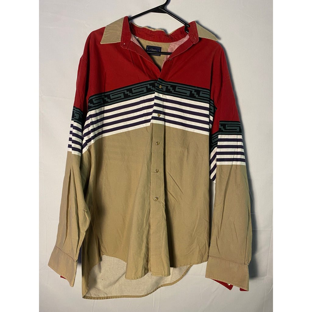 Roper Button Pearl Snap Shirt Multicolor Long Sleeve Brown Red Striped Size XL