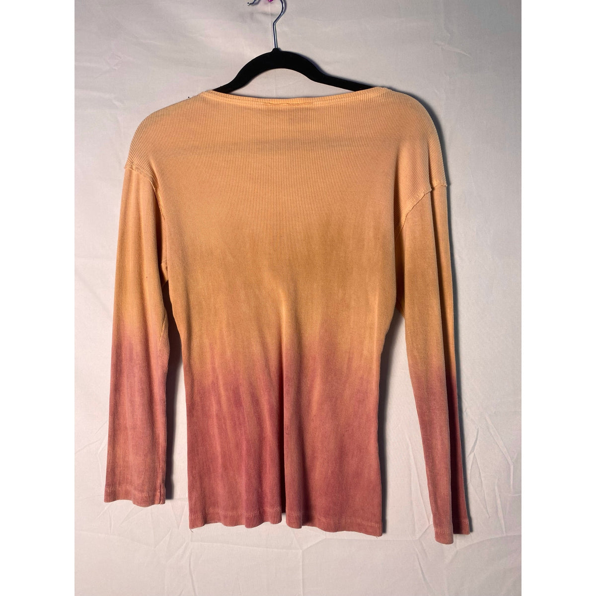 Y2K 24 Karat Cream Orange Pink Ombre V-neck Knit Top Embroidered Details Medium