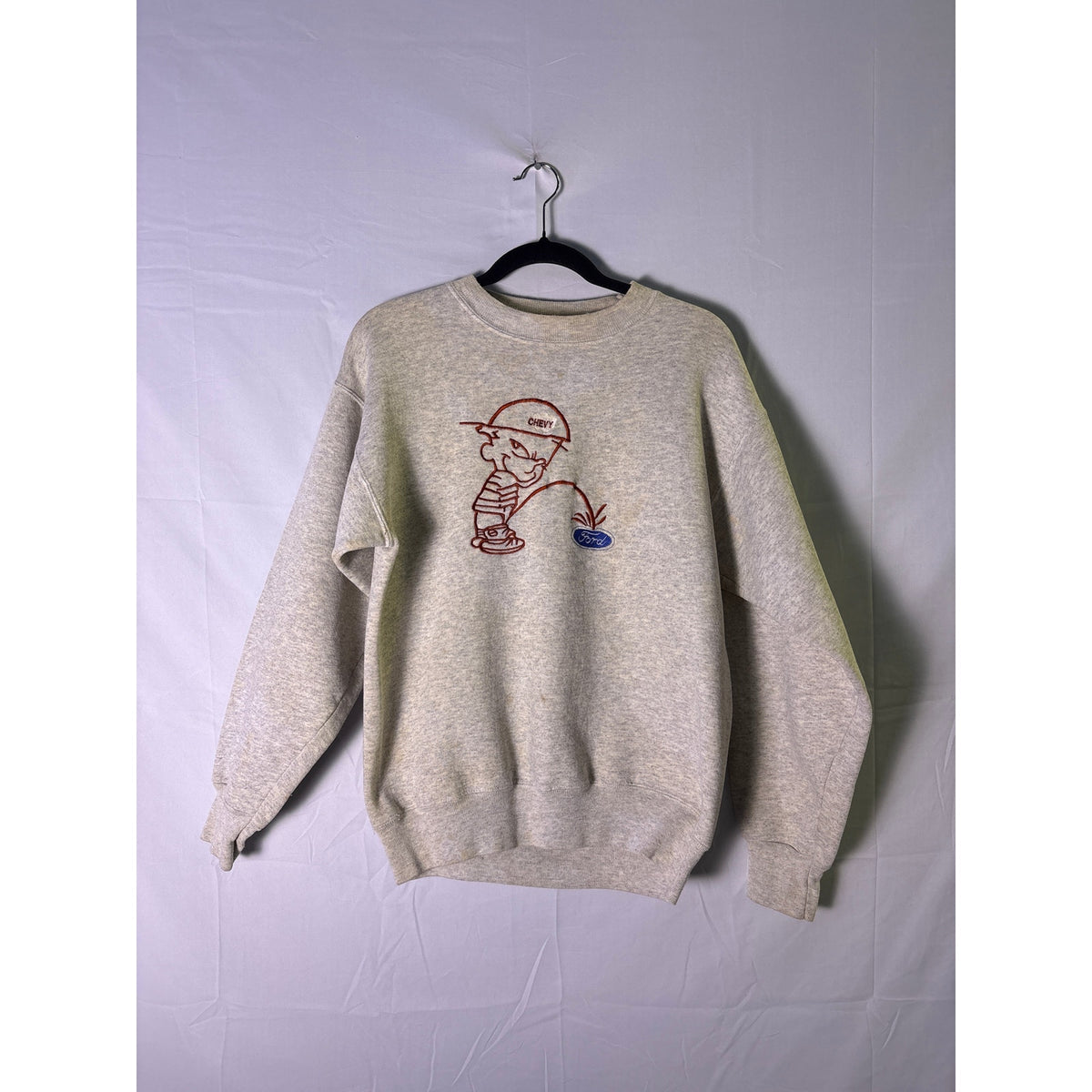Vintage Hanes Chevy Kid vs. Ford Funny Graphic Print Gray Crewneck Sweatshirt Size Small